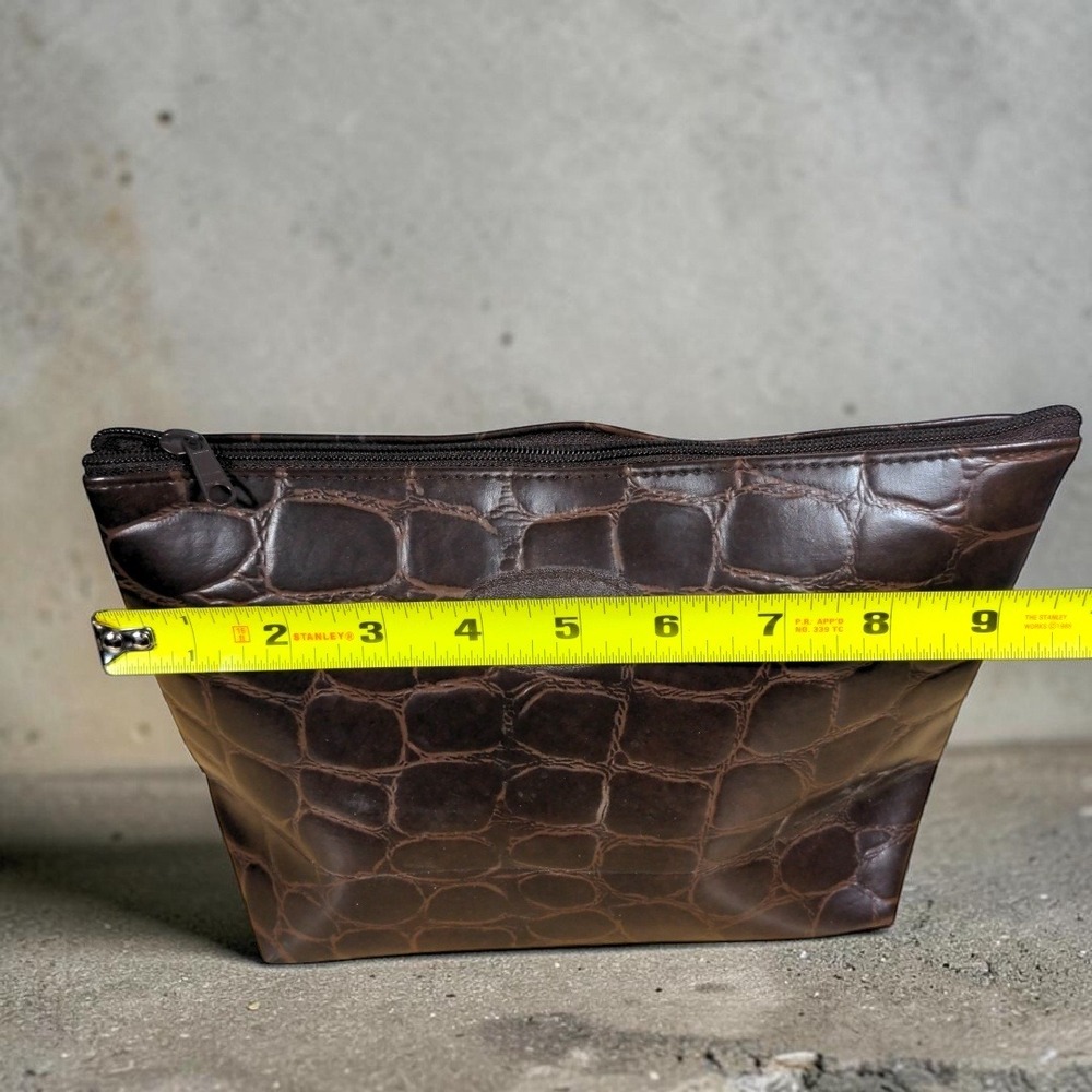 Estee Lauder Brown Faux Croc Cosmetic Makeup Bag Embossed Travel Clutch - Picture 6 of 9